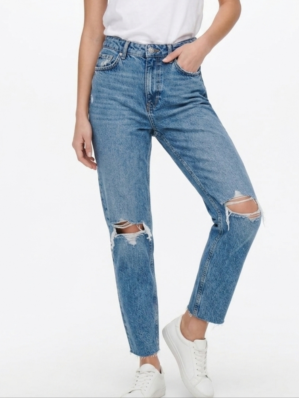 Women’s High-Rise Distressed Blue Jeans